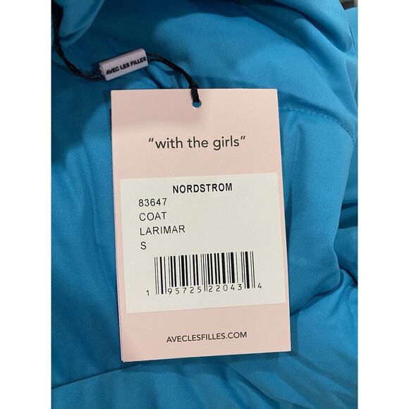 Avec Les Filles Black Cropped Puffer Jacket S Hooded Faux Down Stylish Warm NWT - Picture 3 of 9